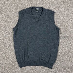 Neiman Marcus Grey V-Neck Pullover Sweater Vest Men’s L 100% Merino Wool Preppy